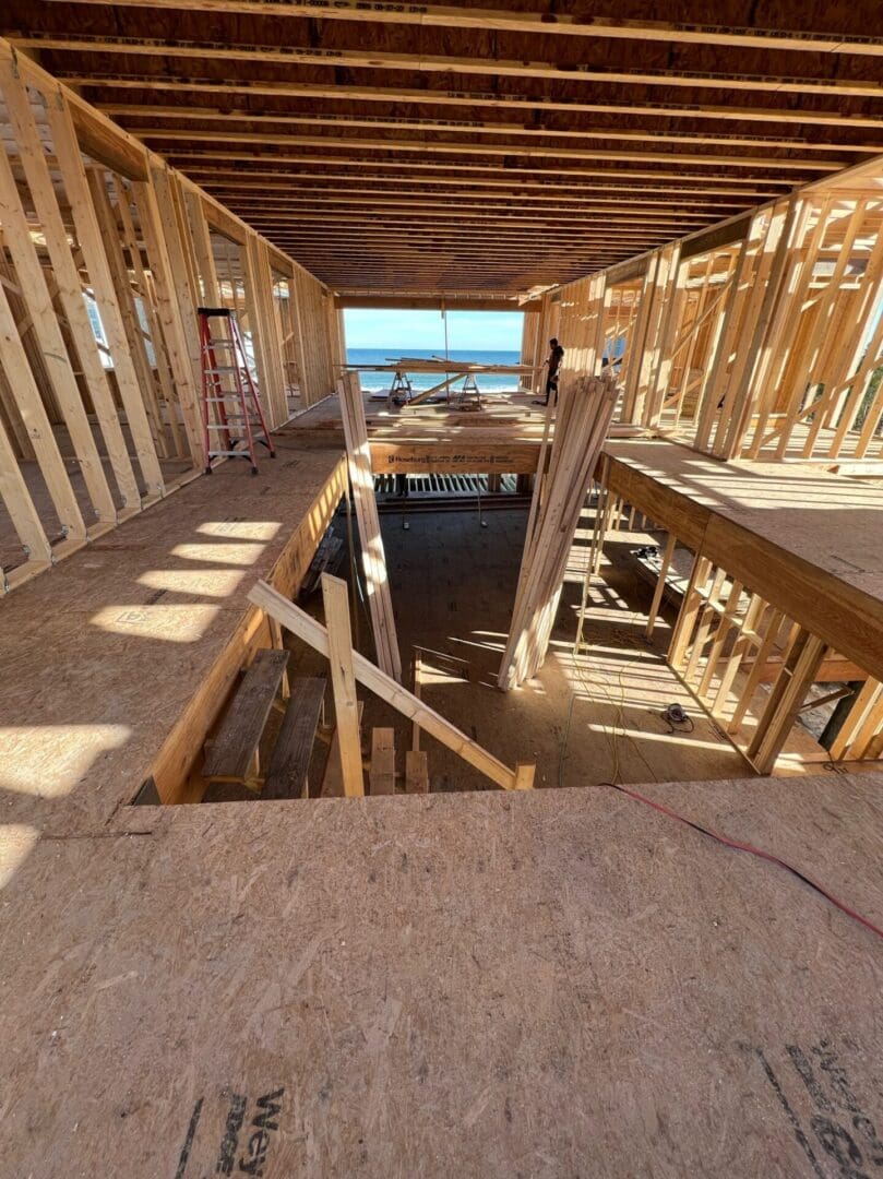 A view of the inside of a house under construction.