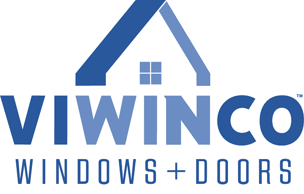 A window company logo with the word windows and door underneath it.